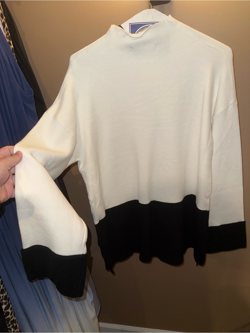 Deluc Cream and Black Colorblock Turtleneck Sweater